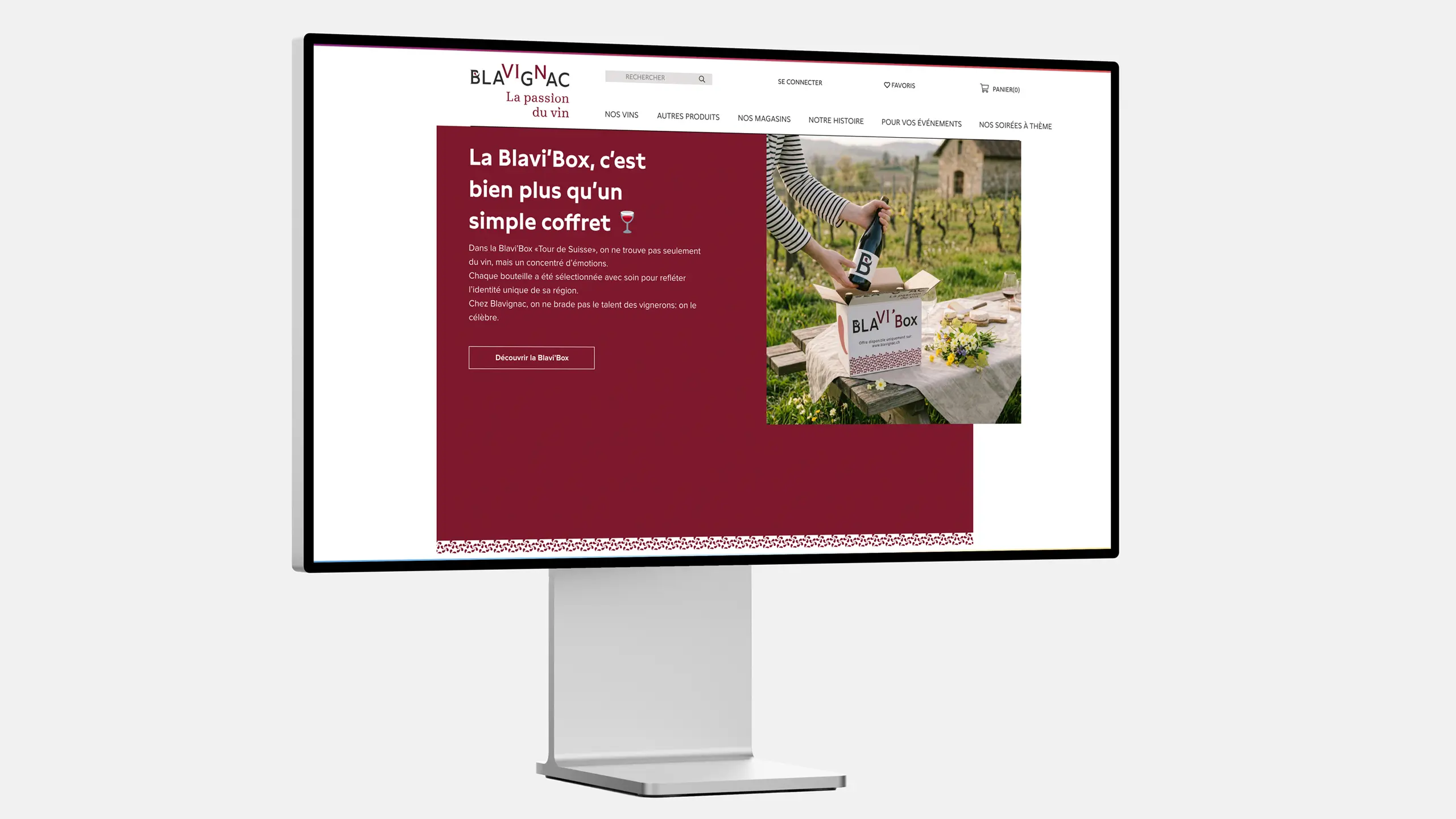 Boutique en ligne Blavignac affichée sur écran, page consacrée au coffret Blavi'Box