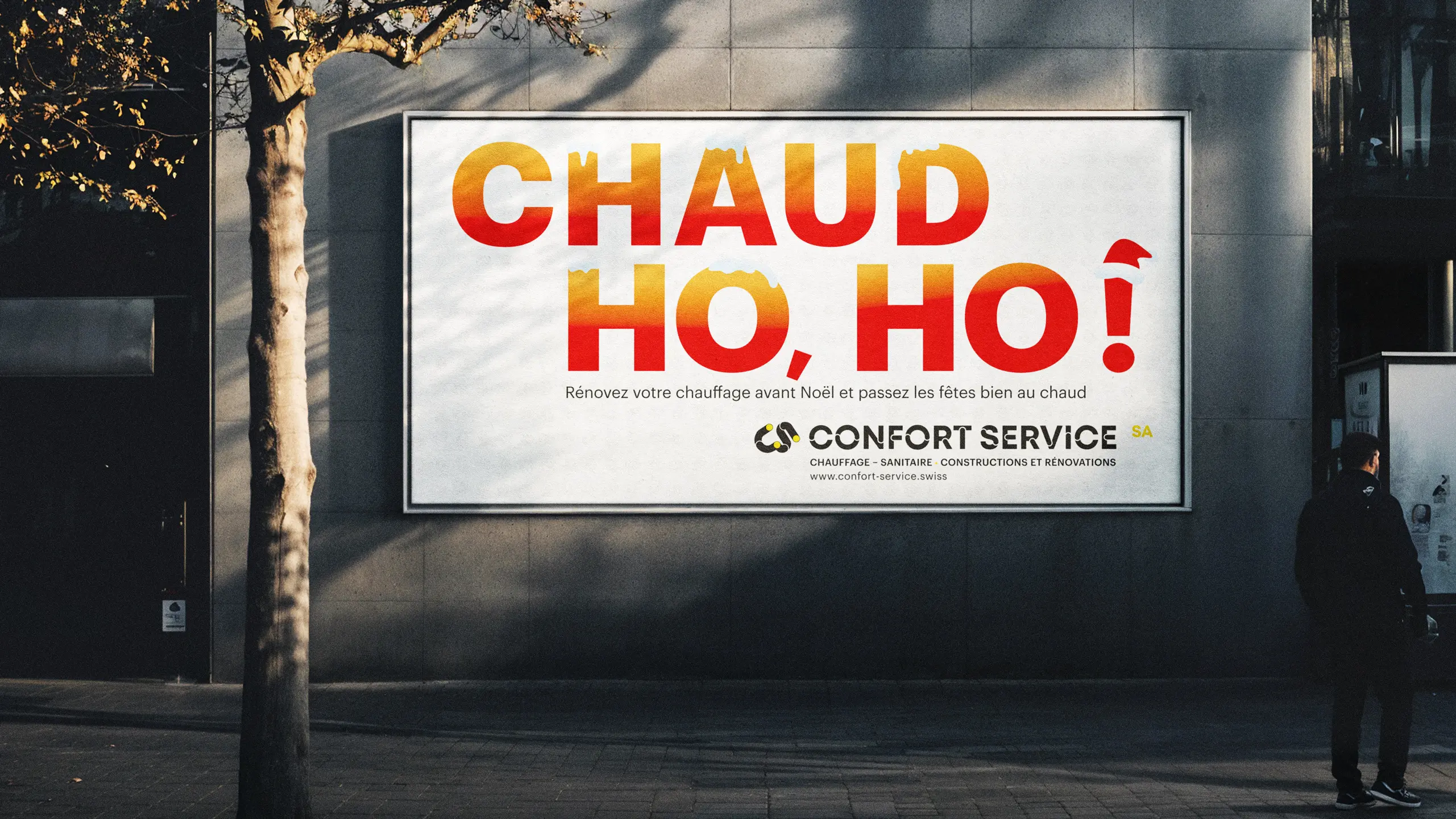 Affichage Confort Service, campagne de Noël - rénovation de chauffage