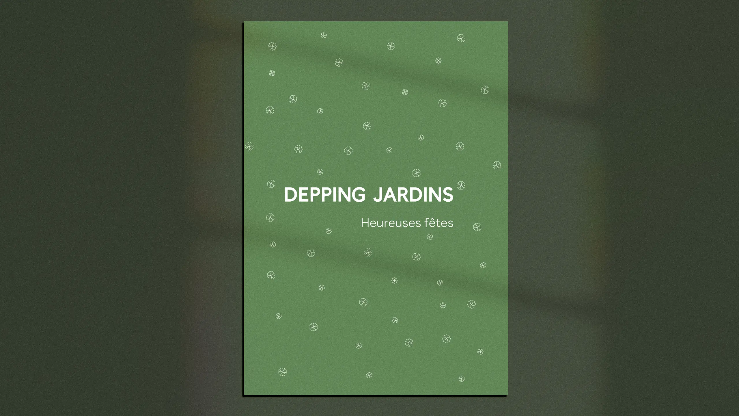 Carte de vœux Depping Jardins « Heureuses fêtes », fond vert, flocons du symbole