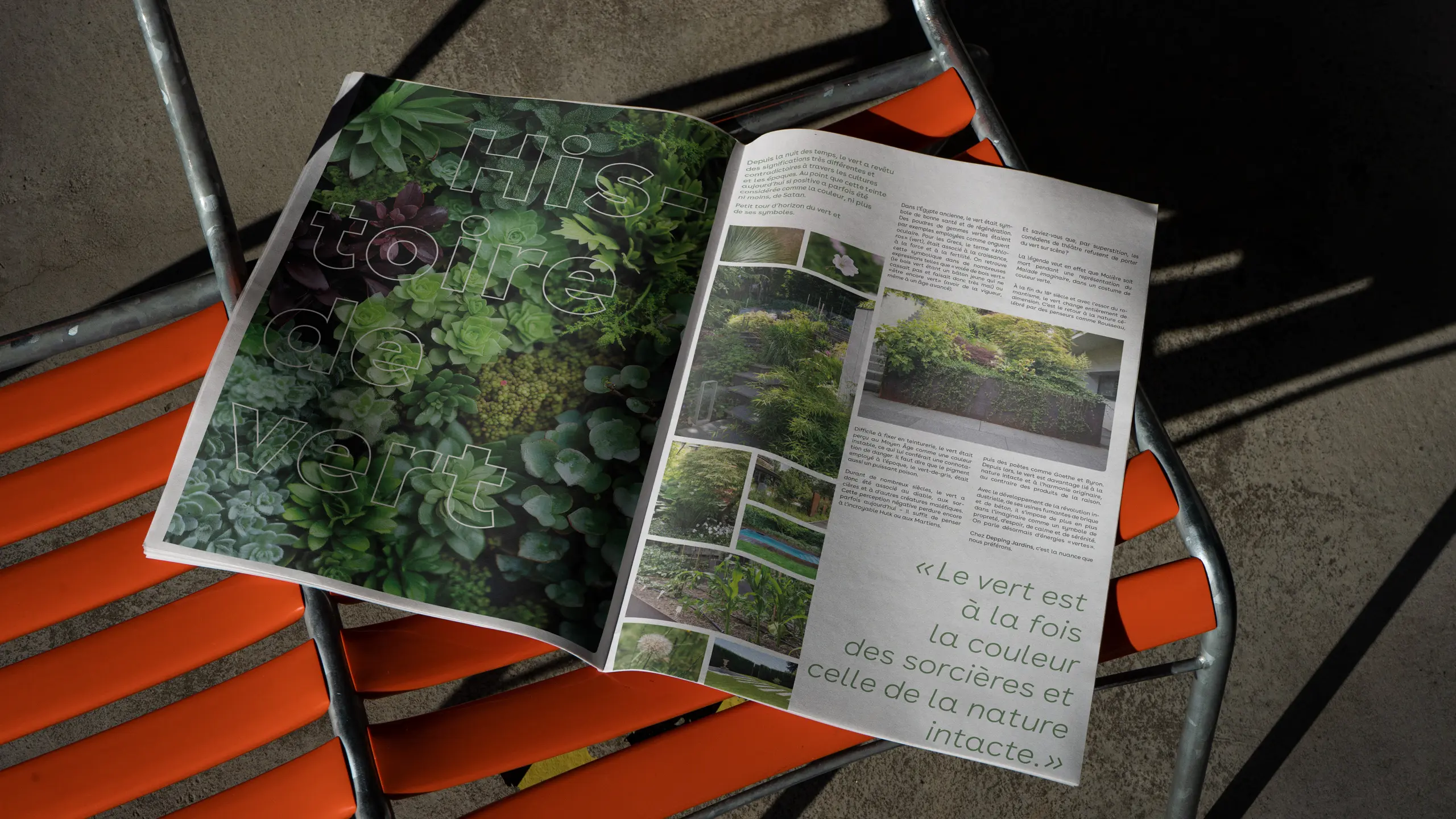 Double page « Histoire de vert » du journal La Vie en Vert de Depping Jardins