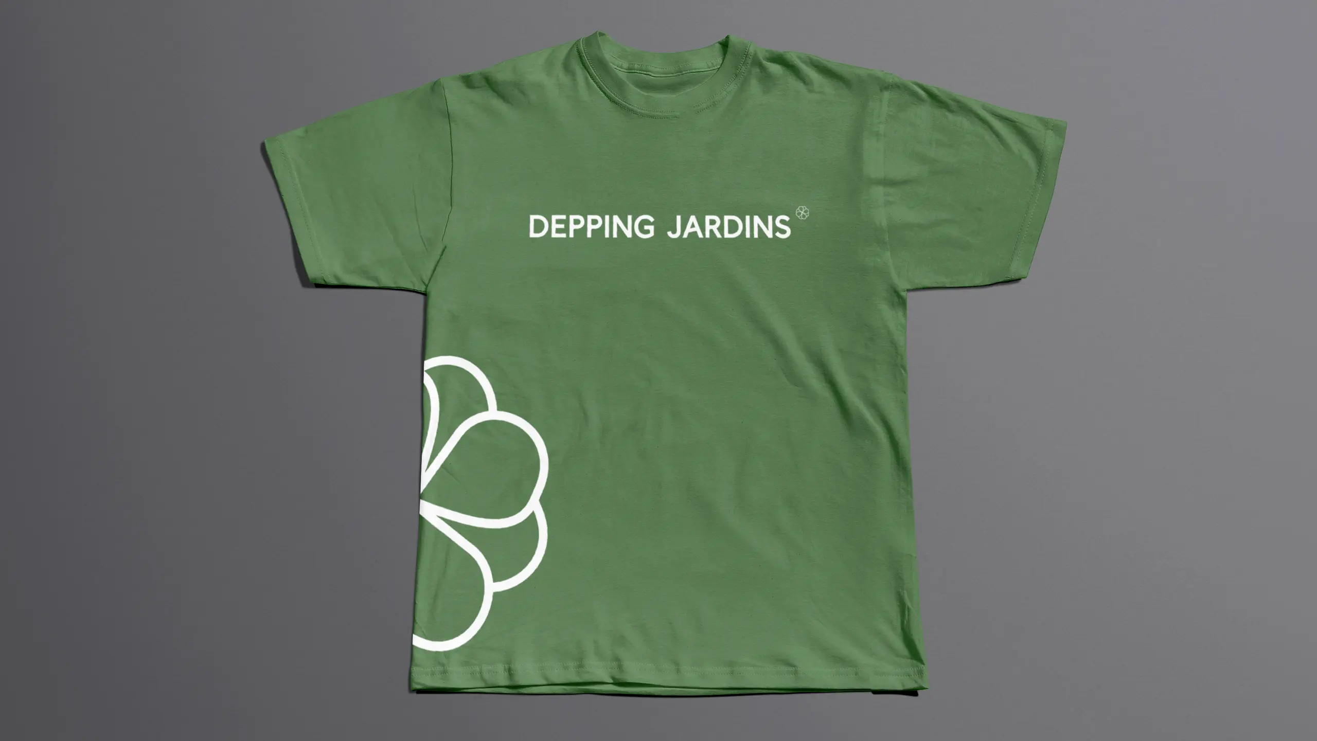 T-shirt vert Depping Jardins avec logo et icone blanc