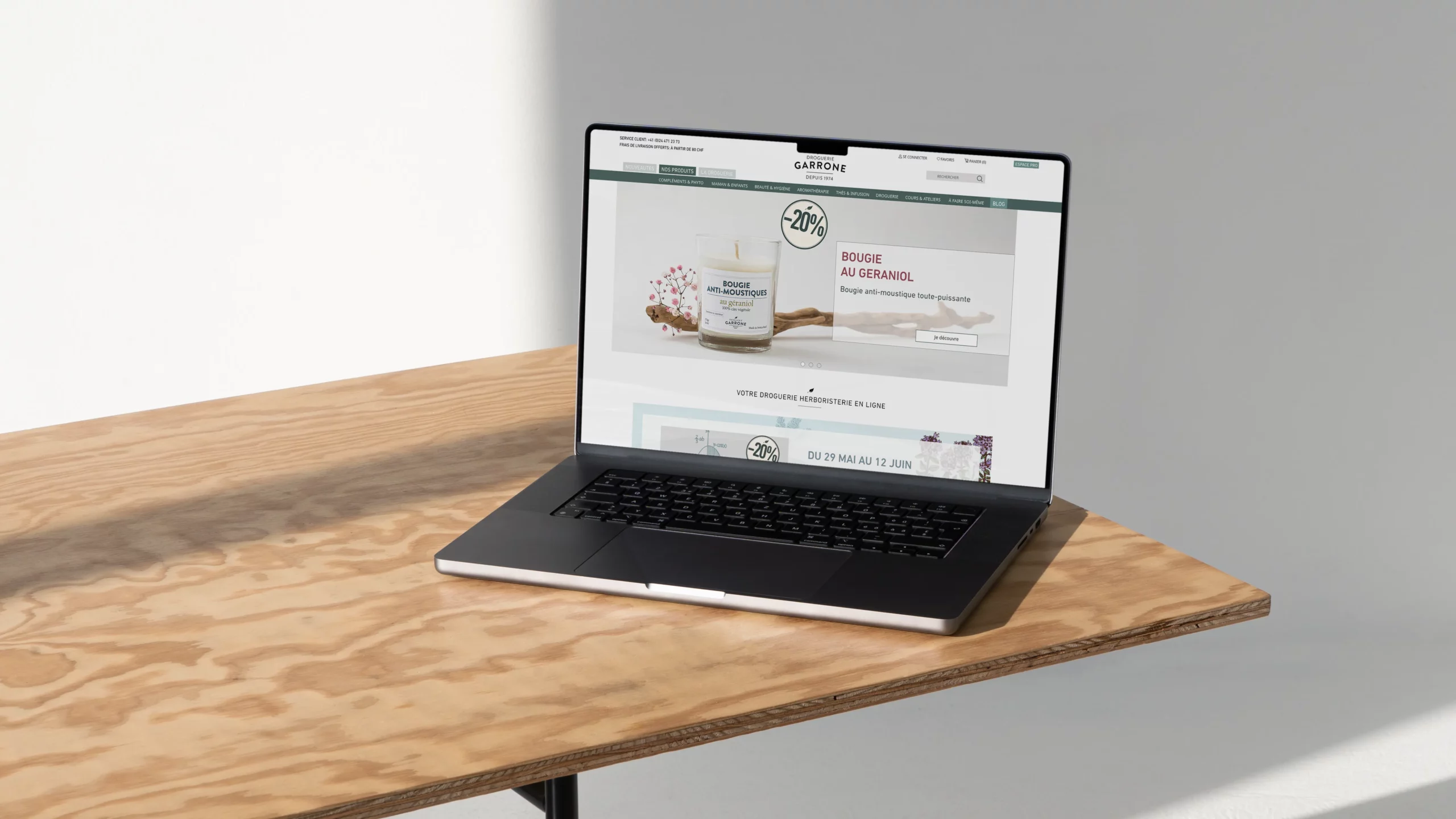Page d'accueil de la boutique en ligne Droguerie Garrone